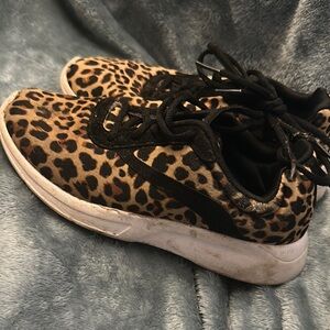 Brown and Black Sneakers with Leopard Print Design